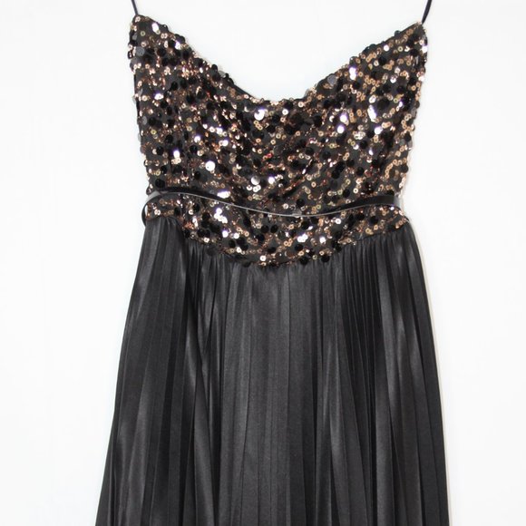AS U WISH SEQUIN PLEATED MINI DRESS SZ M JRS BLACK GOLD BELT PARTY COCKTAIL PROM - Picture 9 of 14